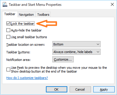 What does lock the taskbar mean windows 10 7